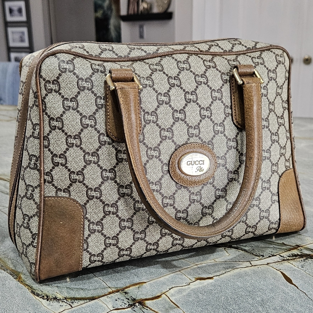 Vintage Gucci Plus GG Supreme Satchel Top Handle Bag 1980s